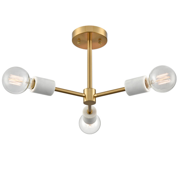 Brass Ceiling Light Semi Flush Mount Fixture 3-Light Sputnik Ceiling Lighting